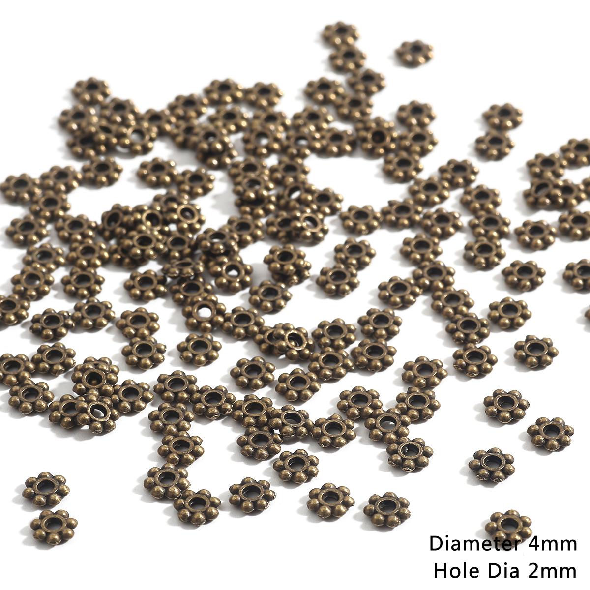 

200 шт., 4 мм, 5 мм, 6 мм, бусины-разделители для цветов ромашки, металлические тибетские серебряные бусины-разделители для изготовления ювелирных изделий 4mm