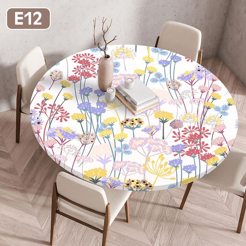 Floral Printed Tablecloth Round Elastic Fitted Edged Dining Table Cloth Waterproof Outdoor Picnic Coffee Tea Table Cover