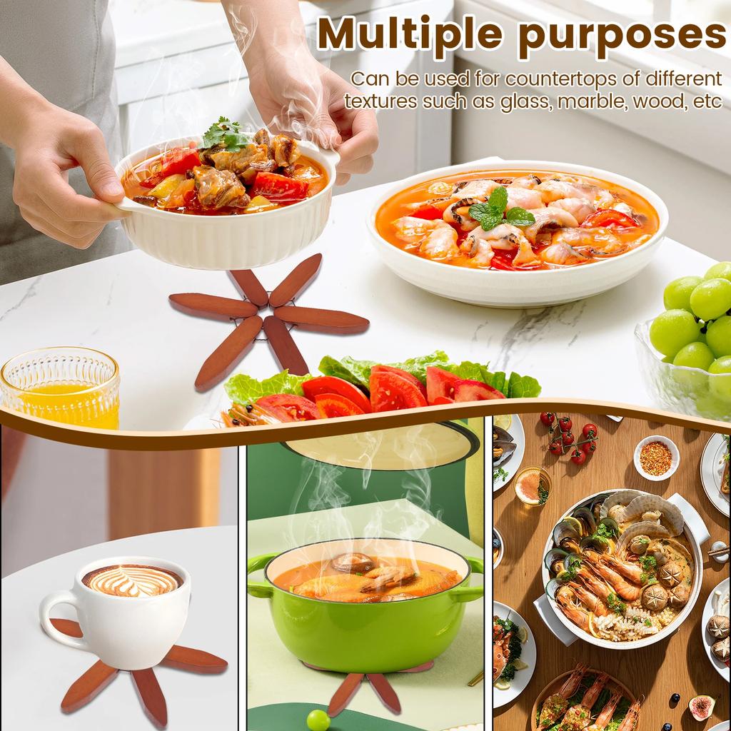 Wooden Tree Trivet with Utensil Holder Heat Resistant Table Mat For Hot Dishes Pot Bowl Pan Teapot Cup Coaster Insulated Pad Set