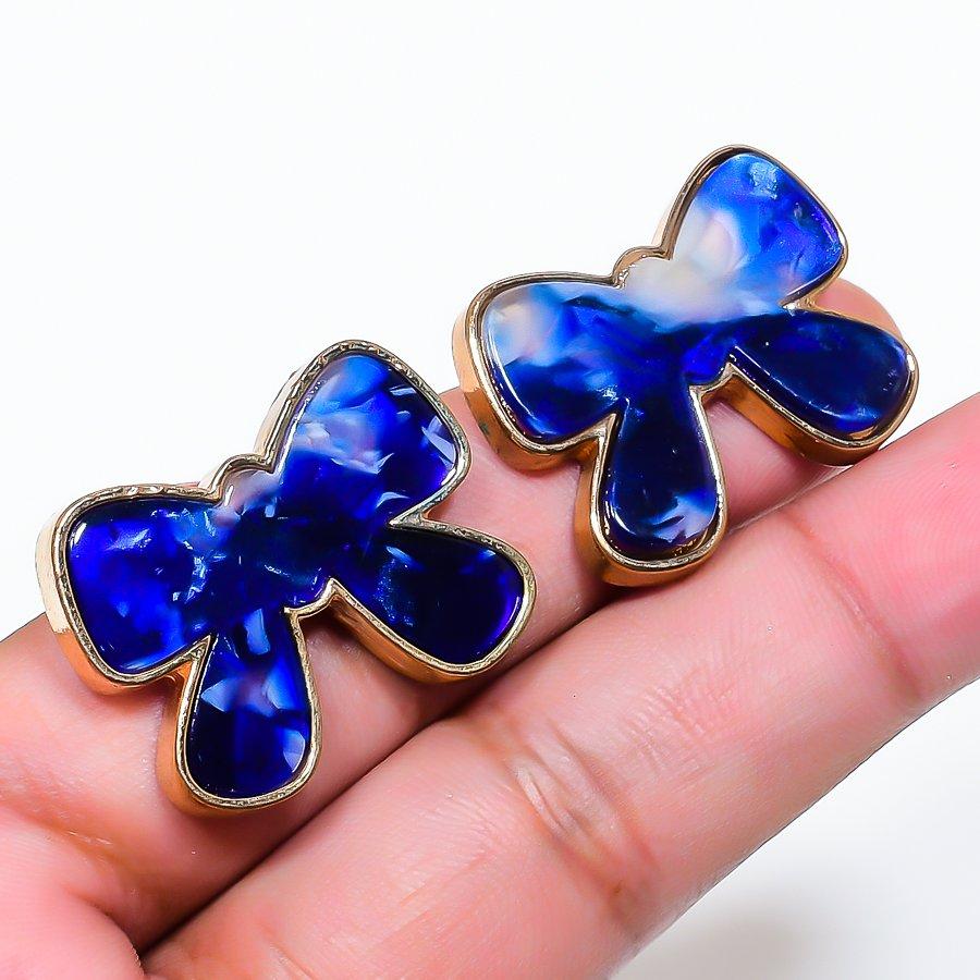 Natural Dichroic Glass Gemstone Brass Jewelry Earring 0.87  AE-12918