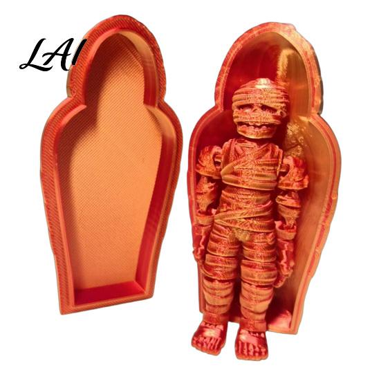 Ancient Egyptian Mummy Figurine 3D Printed Pharaoh Sarcophagus Set Articulated with Trendy Room Decor Storage Case Collectible Fidget Toy