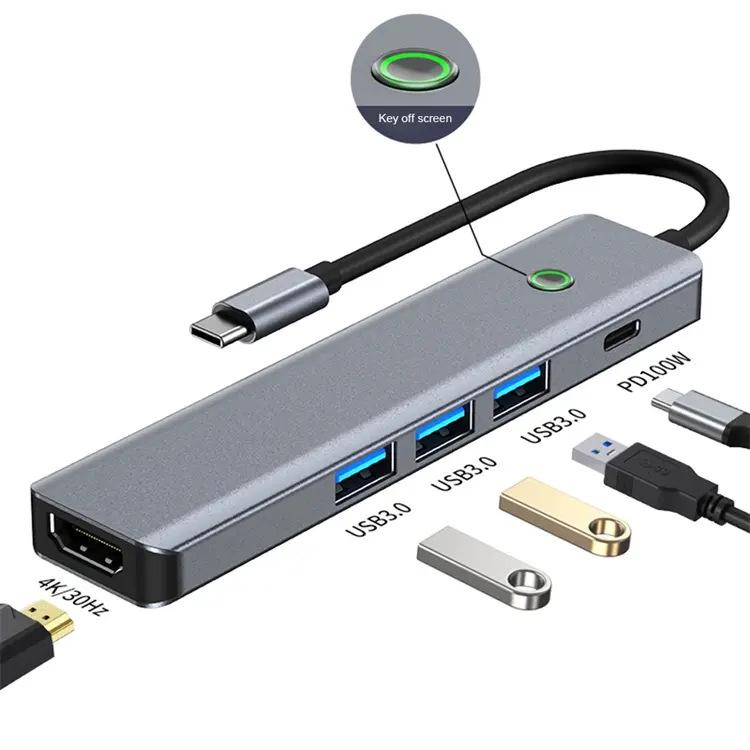 

USB Type-C Docking Station with One-Button Screen Stop, High-Speed USB 3.0, HD TV Projection, Lightweight Aluminum Converter.
