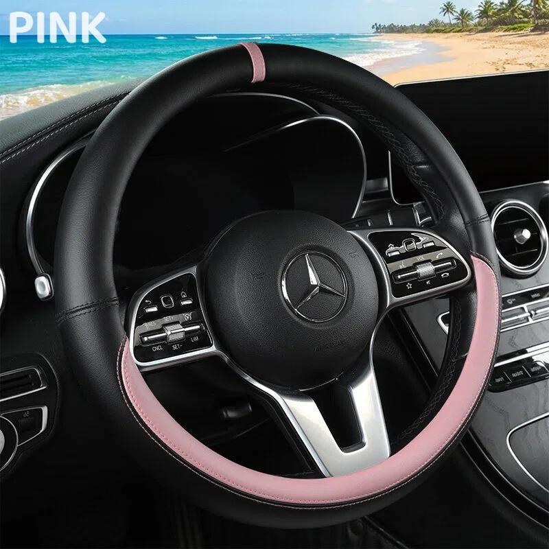 Napa Leather Steering Wheel Cover Non-Slip Inside, Universal 15 Inch for Car, All Season & Wear-Resistant