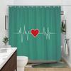 Heart Rate Monitor & Love Shower Curtain, Bold Teal Design with White Heart Line,12 Hooks, Modern Bathroom Decor