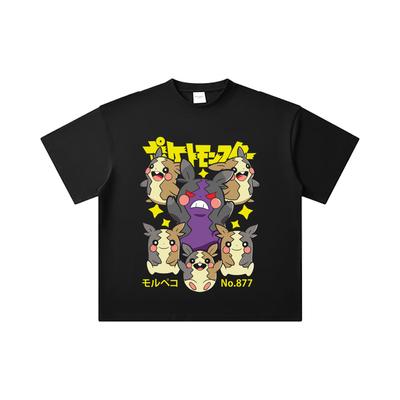 260 GSM Doppelgarn 32er Zählung 100% Baumwolle Pokemon V16 Morpeko Druck Unisex Schweres Baumwoll-T-Shirt