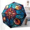 Stained Compass Rose Window ArtUmbrella, Portable 3-Fold Compact Umbrella for Men & Women Gift
