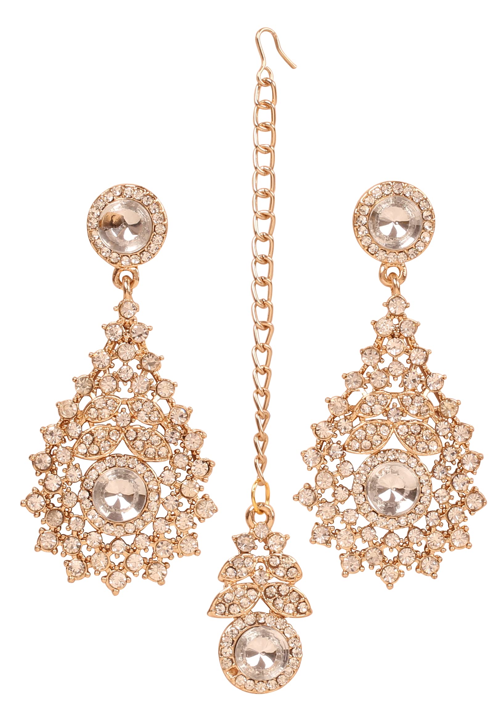 

Touchstone Indian Bollywood Exotic Petal Discovered Diamond Look Rhinestone Designer Jewelry Chandelierrings Mantica Head Accessories Combo in