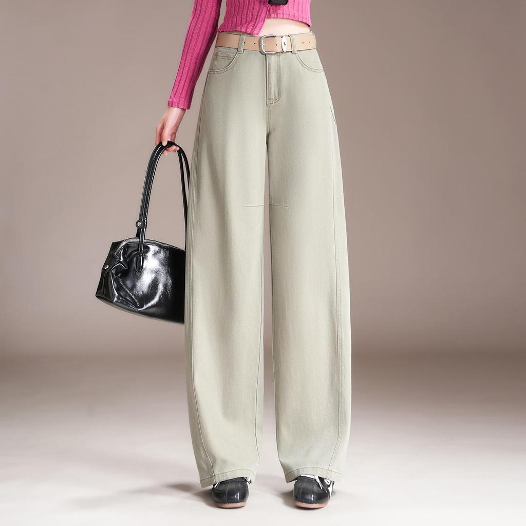 Women's High-Waisted Curved Leg Denim Jeans, Spring 2026 - Slimming, Loose Wide Leg, Floor-Length Trousers