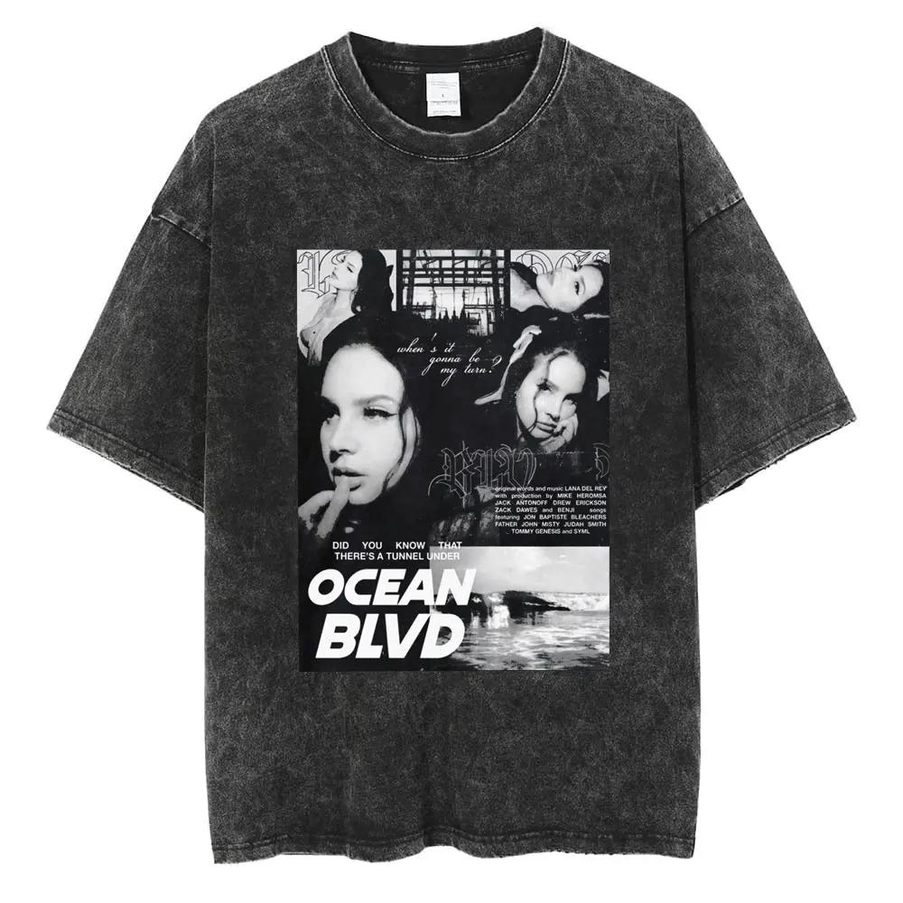 S Maglietta Lavata di Lana Del Rey Harajuku Uomo Donna Retro Manica Corta T-shirt alla Moda Cotone Oversize Streetwear