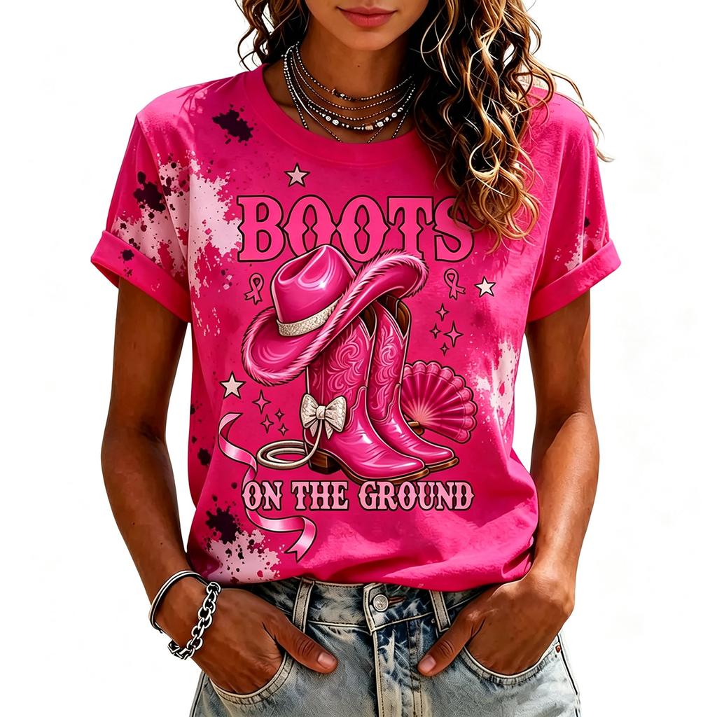 Women's Fashion Short Sleeve Printed Neck T-Shirt for Breast
