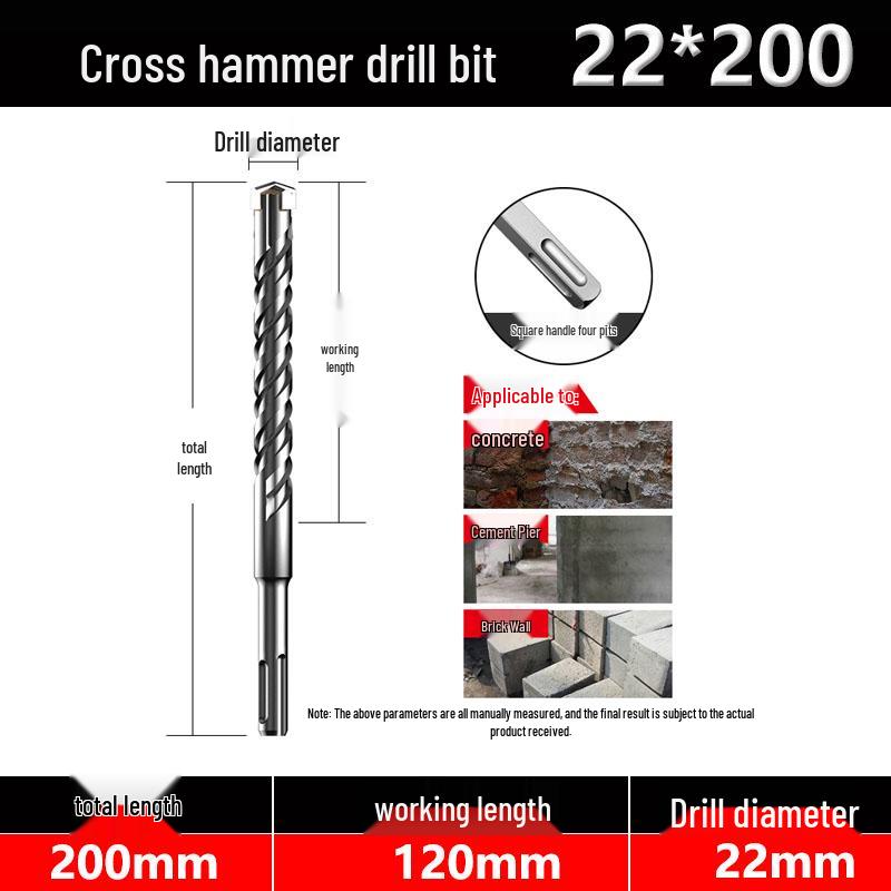 Four-Flute Extended Rotary Hammer Drill Bit for Concrete and Cement with Square Shank