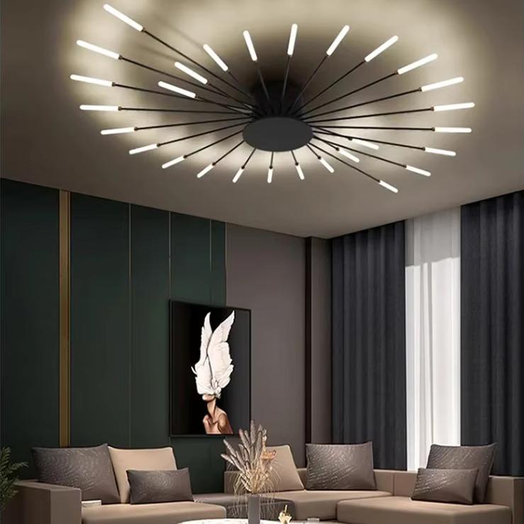 Modern Firework Led Ceiling Lights Home Decor Living Room Bedroom Ceiling Lamps Lustre Lighting Black Gold Mounted Lamp Fixtures