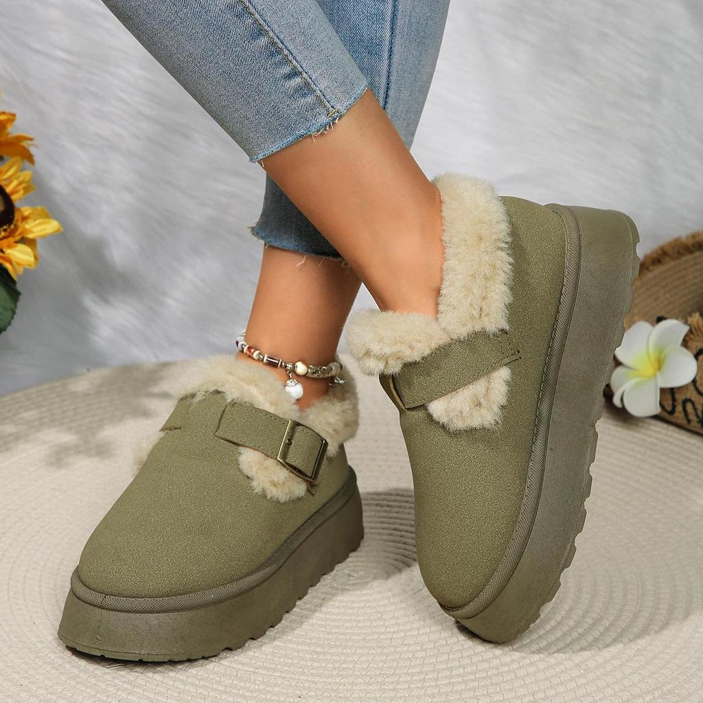 Women's Plus Size Fur Fleece One Foot Cotton Shoes Casual Short Tube Solid Color Sponge Cake Thick Soled Snow Boots Shoes 36-42