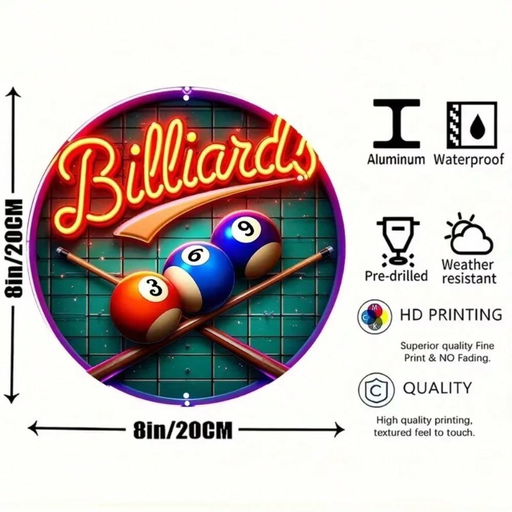 Neon Sign Billiard Balls Wall Art Metal Tin Sign Waterproof Decor For Home Bar Garage