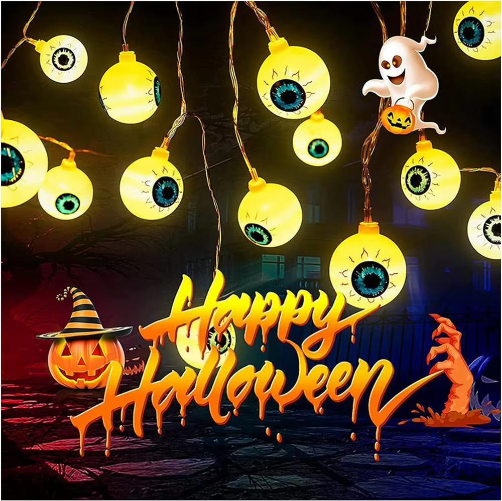 Halloween Eyeball Pumpkin Ghost Horror Lights DIY LED Hanging String Lights Battery Powered Indoor Outdoor Festival Party Decor