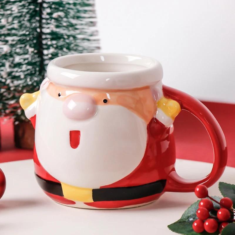 3D Santa Hand Painted Ceramic Mug with Handgrip Coffee Milk Tea Cup Christmas Holiday Cartoon Kitchenware Christmas Gift