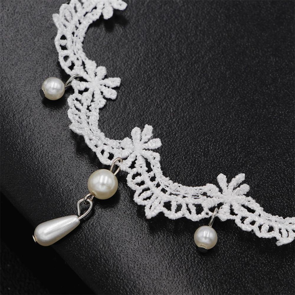 1PC White Lace Pearl Collar Necklace for Women Girl Elegant Sweet Lace Choker Necklace Kpop Neck Jewelry Accessories Gift