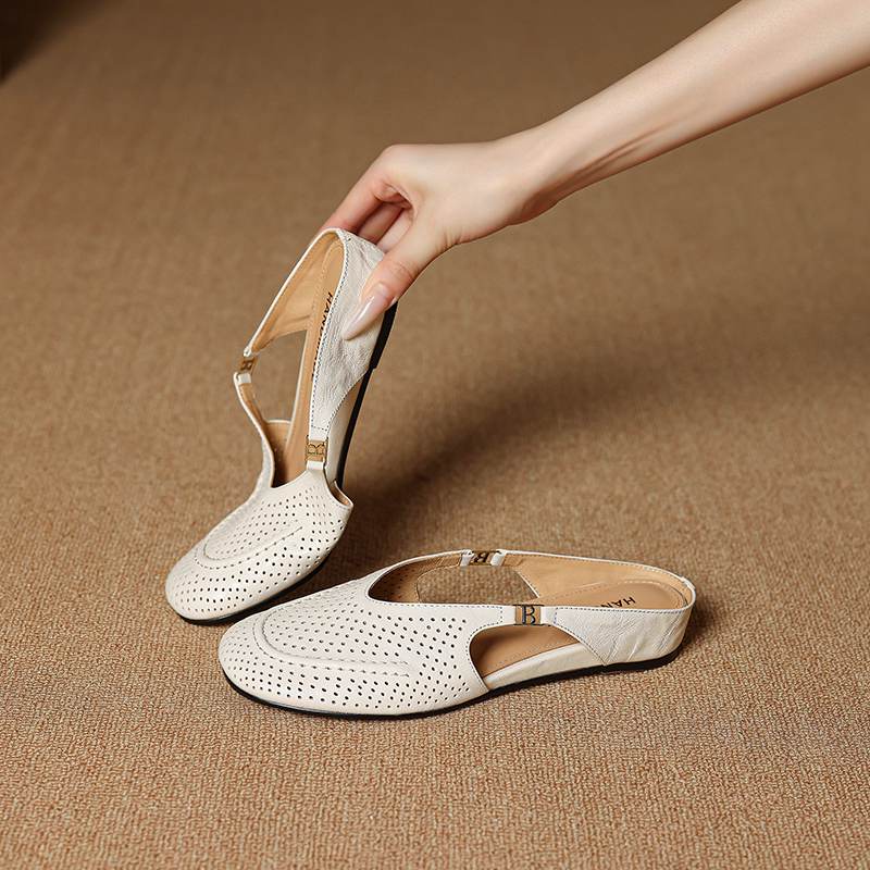 Krazing Pot SheepSkin Mules Round Toe Size 42 Low Heels Slip on Light Shoes Increased Hollow Style Pumps