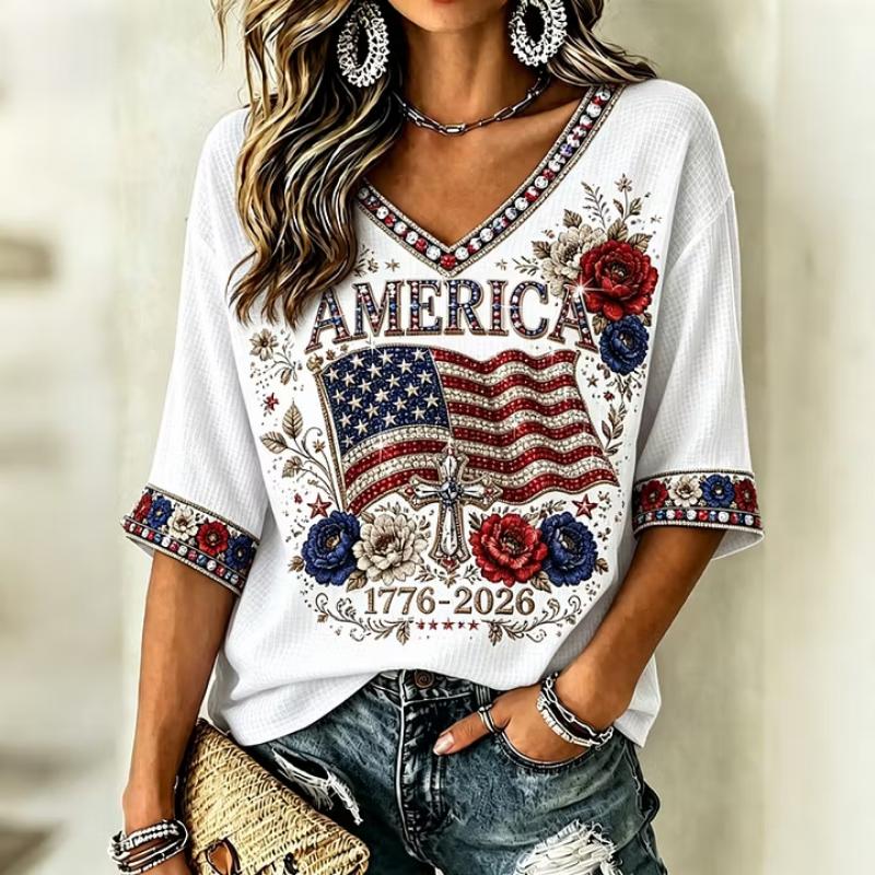 Fashion Women's V-Neck Short Sleeve 3D Casual Color Printing Casual Short Sleeve V-Neck T-Shirt