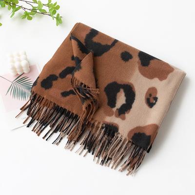 New Soft and Warm Imitation Cashmere Leopard Print Fringed Scarf High-end Women's Scarf Shawl