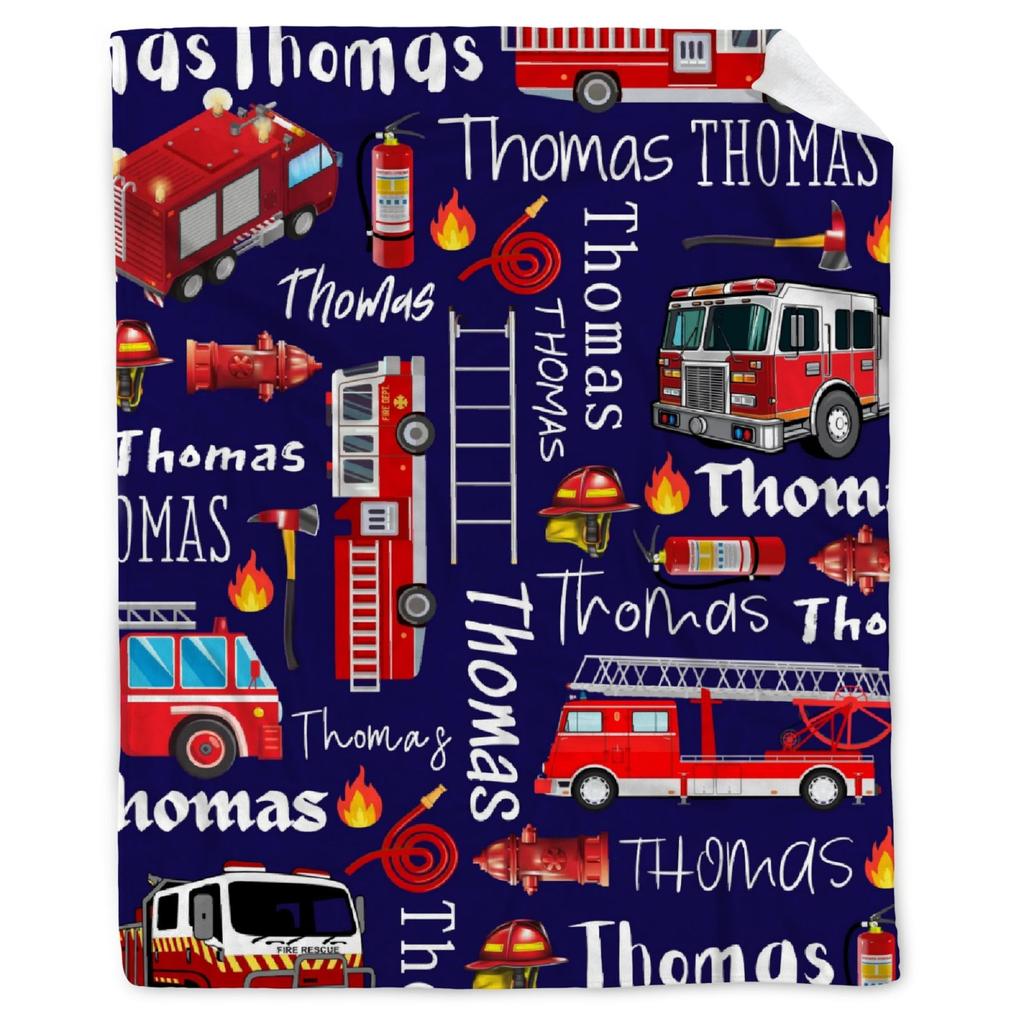 Cartoon Fire Engine Printed Blanket for Sofa Bed Travel Camping Living Room Office Conditioning Blanket for All Seasons Gifts