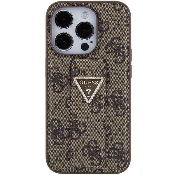 Guess Guhcp15Xpgs4Tdw Iphone 15 Pro Max 6.7 Brązowy/Brown Hardcase Grip Stand 4G Triangle Strass
