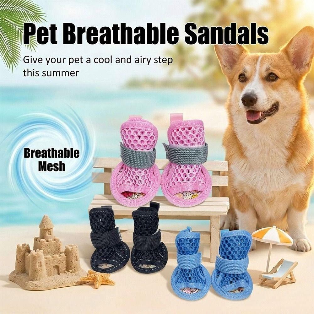 4Pcs Soft-sole Dog Shoes Non-slip Cooling Dog Boots Cute Dog Foot Cover For Small Medium Pets