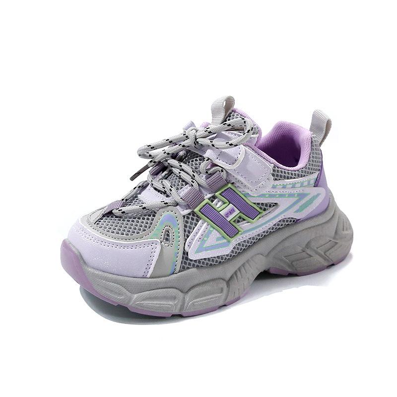 

Детские дышащие кроссовки на двойной сетке, кроссовки для пап, весна-осень 2025, для мальчиков и девочек, нескользящие, износостойкие, детские 31 inner length 18.8cm фиолетовый
