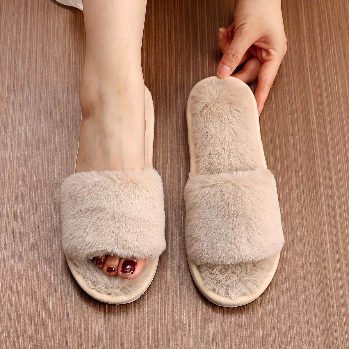 

1 шт. Элегантные женские зимние плюшевые тапочки - уютные, теплые, однотонные, без застежек, тканевый материал с подошвой из ЭВА 42-43