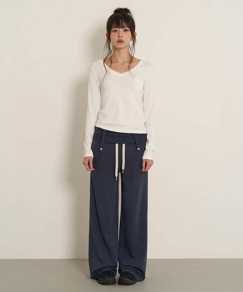 PEPLEE Folded Snap Sweat Pants (Navy)