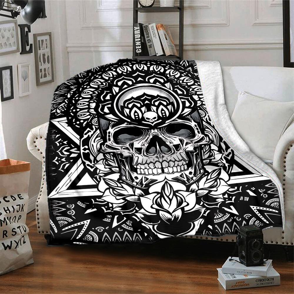 1PC Skull Mandala Art Blanket, Throw For Sofa, Bed, Travel, Camping, Livingroom, And Bed, Printing Blanket With Soft And Warm Fabric Yy250918175