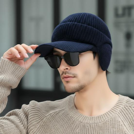 Strickmütze mit Ohrenklappen Einfarbig Stretch-Passform Warm Atmungsaktiv Strickstoff