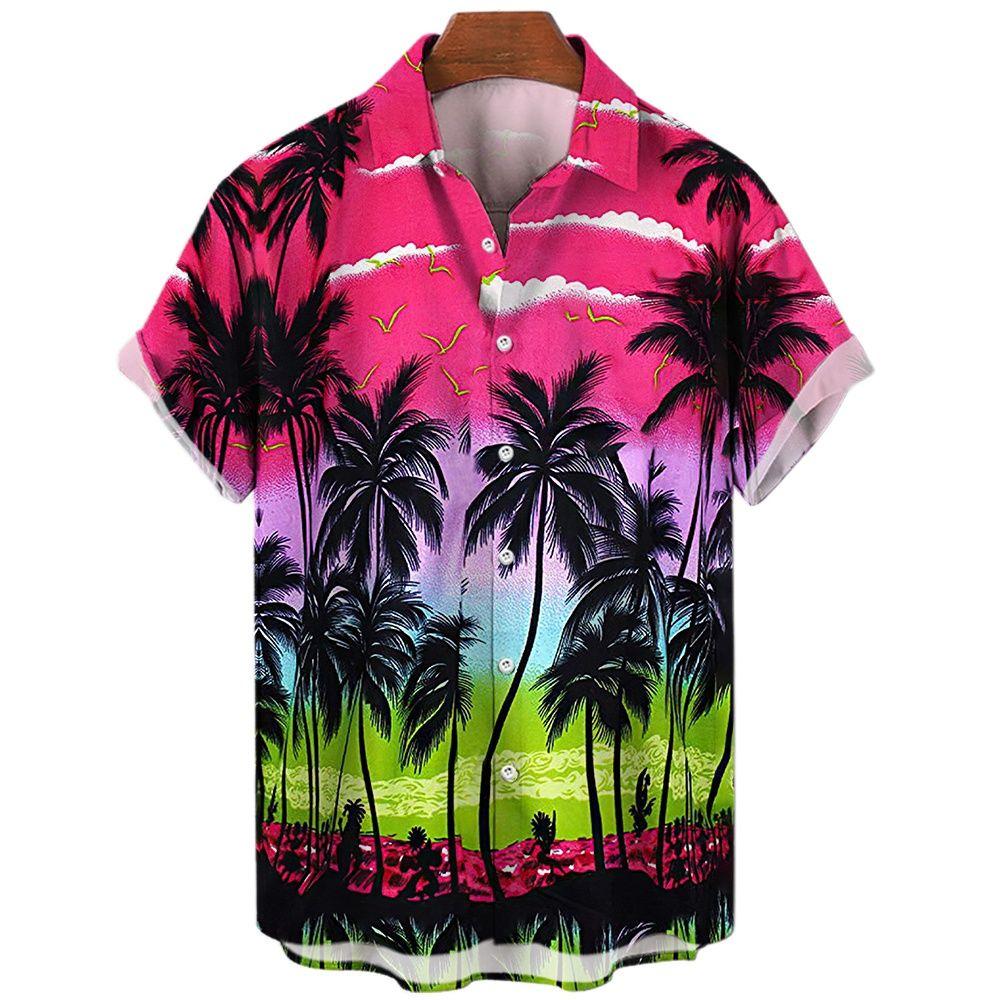 Summer Fashion Men's 3d Hawaiian Shirts Oversized Beach Short Sleeve Coconut Tree Print Shirts Tees Tops Casual Clothes Camiseta