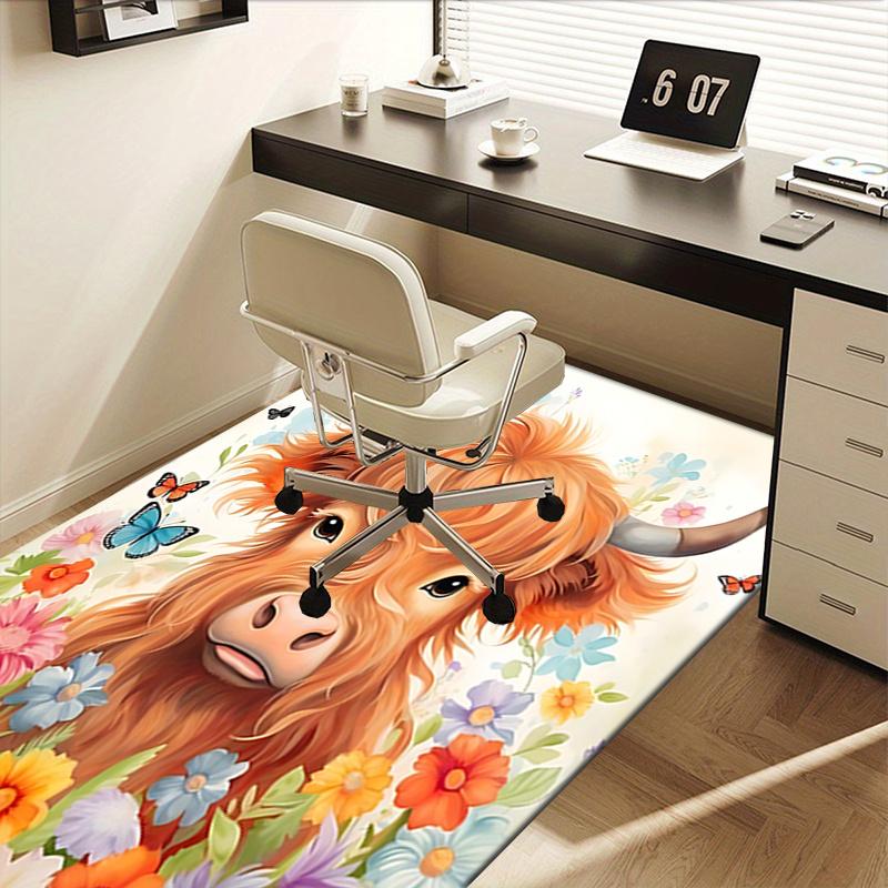 Highland Bull Chair Mat: Office Carpet Oversized Rug for Home Decor, Sofa Mat, Desk Pad, Gift Idea for Bedroom, Living Room & Any Room