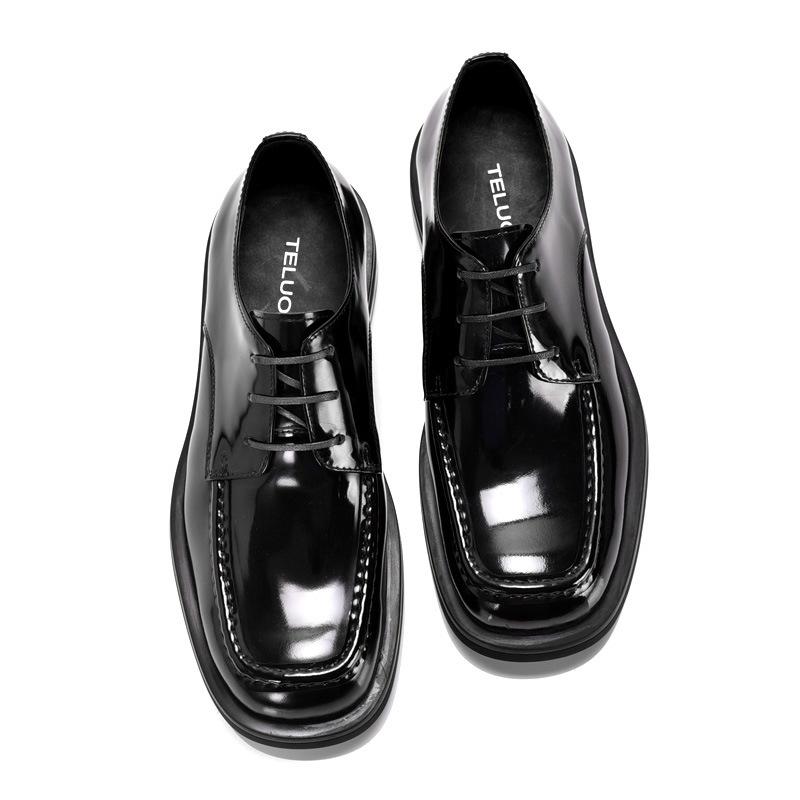 Spring And Autumn New Men'S Handmade Square Head Business Casual Leather Shoes British Dress Leather Breathable Big Head Leather Shoes Wedding Shoes