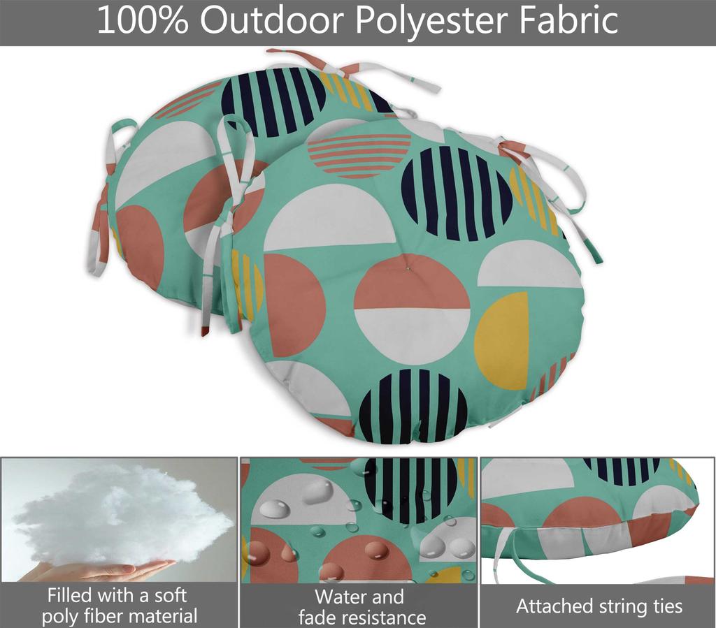 Vargottam Indoor Outdoor Round Bistro Chair Cushions Block Print 15-Inch Bistro Chair Pads Waterproof Seat Chair Cushion For Home
