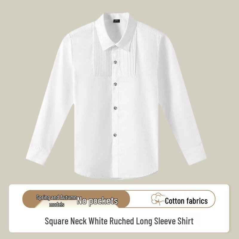 Children's Long-Sleeve White Shirt for Boys and Girls - School Uniform & Performance Wear for Spring and Autumn