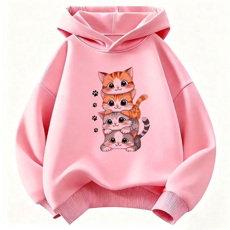Funny Cartoon Cat with Flower Hoodie Kids Cat Children's Sweatshirt Hoody for Boys Girls Casual Hoodies Spring Clothes