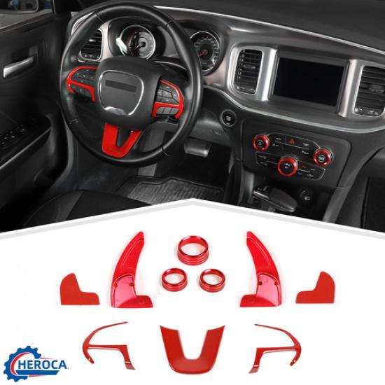 8X Steering Wheel AC Control Bezel Shifter Paddle Kit for Challenger Charger 15+