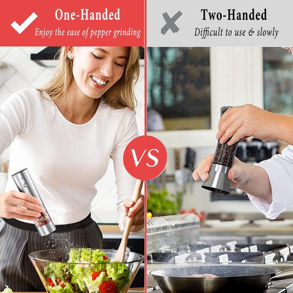 Rechargeable Electric Salt and Pepper Grinder Set with Holder - Nicely Packaged Giftable - No Battery Needed - Automatic Pepper Mill & Adjustable