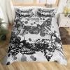 Gothic Skul Soft Duvet Cover Set, Death Moth Plus Flowers Warm Comforter Cover King Personalized Skeleton Bones Beding Sets Black Cream