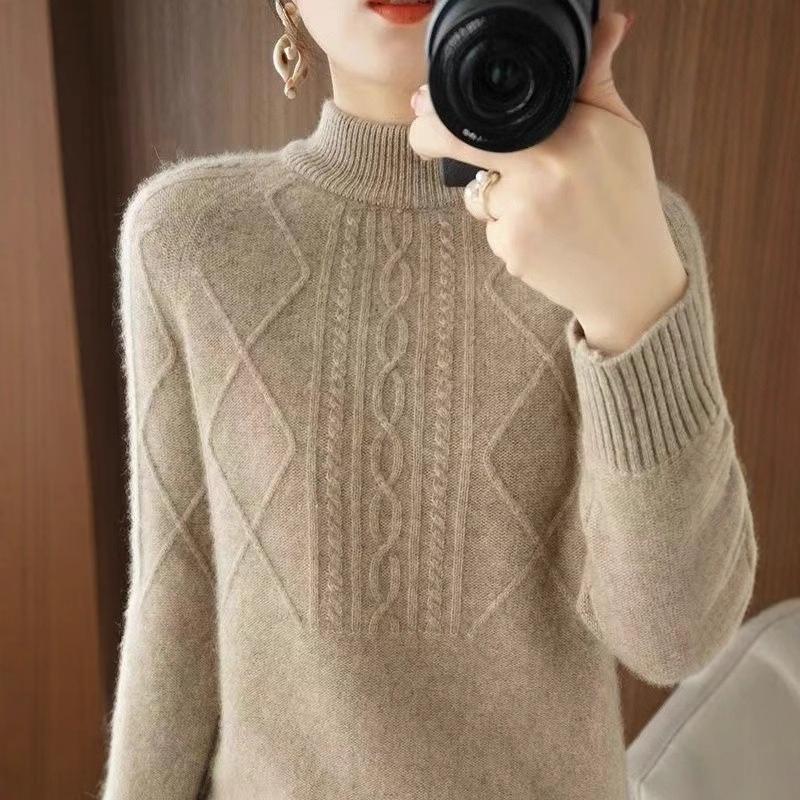 Half Turtleneck Sweater for Women Solid Color Casual Warm Knitted Sweater Thickened Loose Long-sleeved Pullover Autumn and Winter
