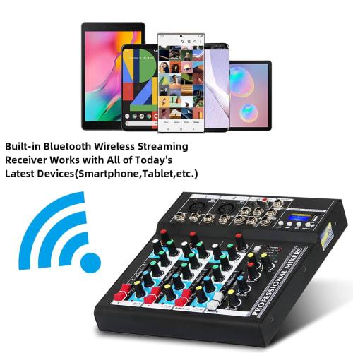 Depusheng HT4 Bluetooth Compatible Professional Portable Digital DJ Console with USB 4-Channel Mixer Audio Interface Mixing Board for Studio Recording