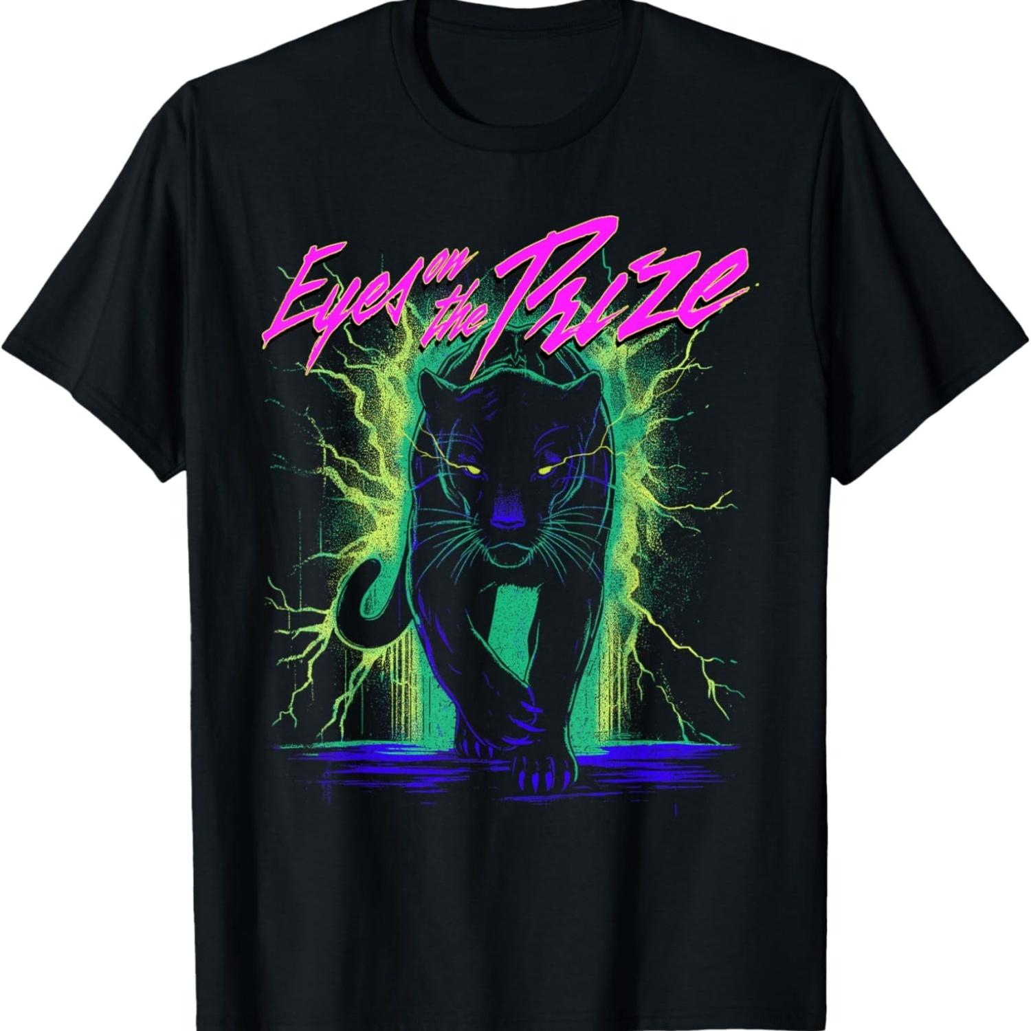 Vaporwave Black Panther Motivational Quote Eyes on the Prize T-Shirt S чёрный