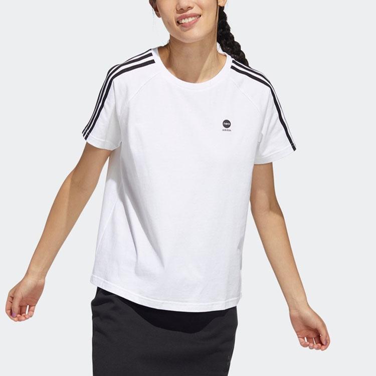 Adidas Neo Micro Logo Stripe Casual Sports Short-Sleeved T-Shirt Women Tops White HE4512