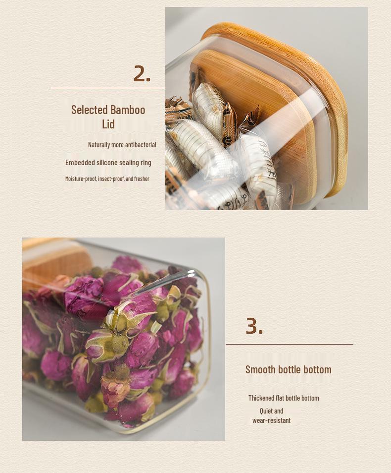 Borosilicate Glass Storage Jar with Bamboo Lid - Cylindrical Transparent Container for Tea or Food