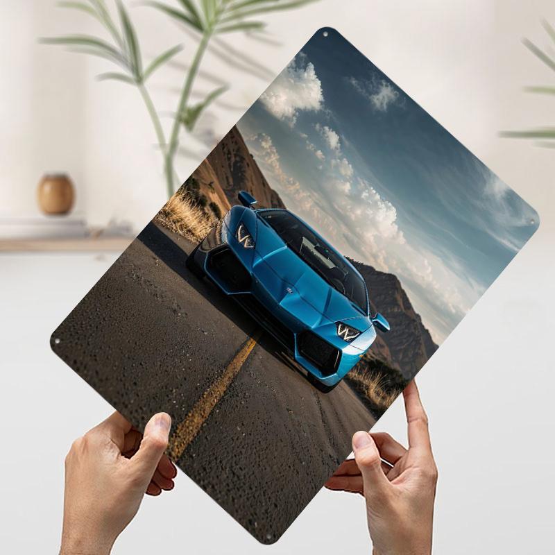 Blue Sports Car Aventador Metal Poster Customized Wall Art Retro Vintage Tinplate Signs for Man Cave Bar Accessories House Room