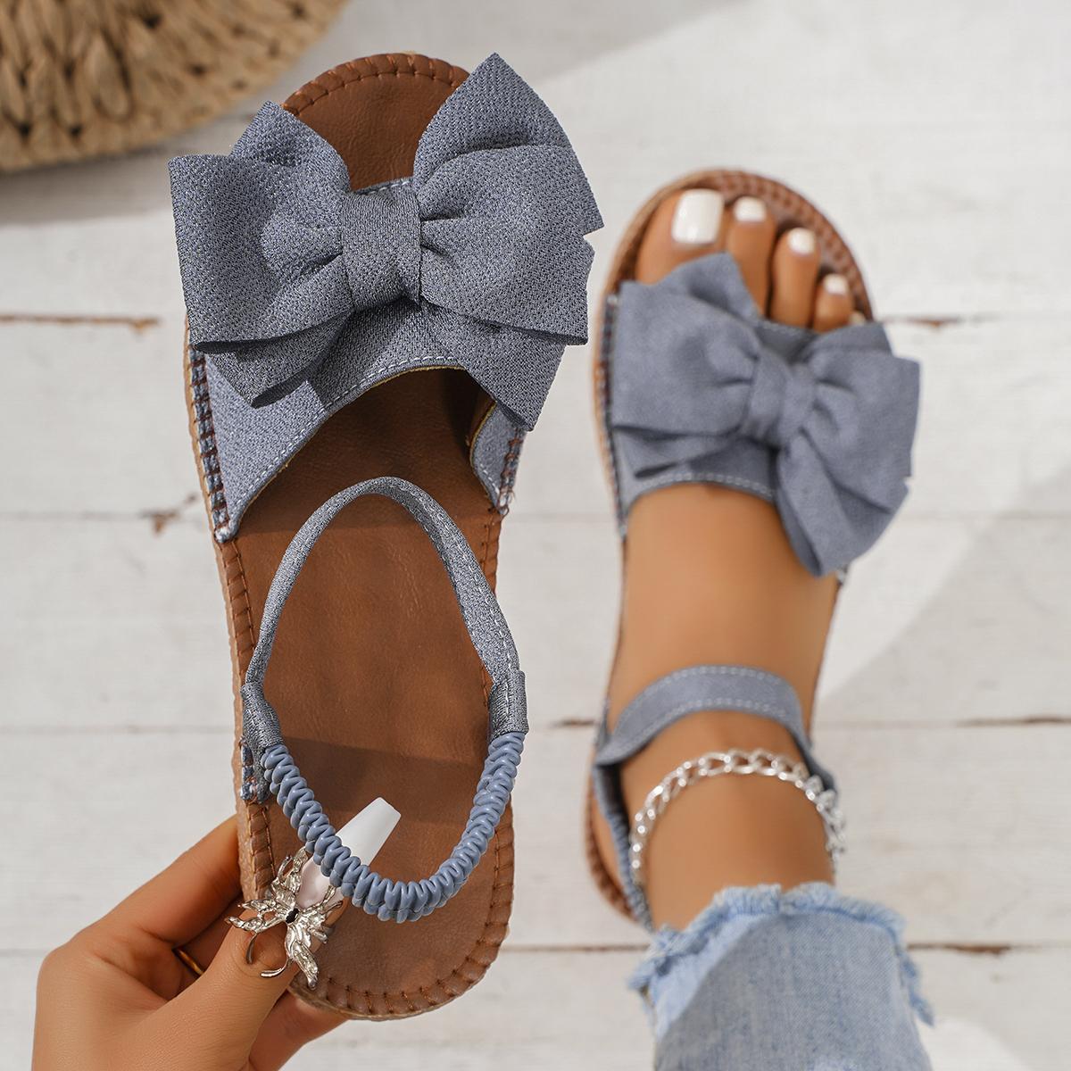 

Women Sandals 2025 New Summer Beach Casual Slippers Outdoor Bow Tie Flat Shoes Home Lightweight Sandals Slides Women 36 серый