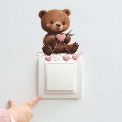 Rosa Herz Brauner Bär Switch Aufkleber Selbstklebend Abnehmbar Wandaufkleber Flur Wohnzimmer Heimdekoration