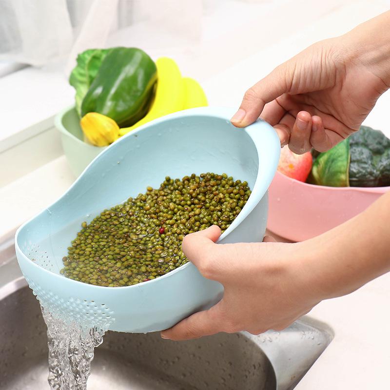 Multi-functional Rice and Vegetable Washing Basin with Sieve and Drain Basket зелёный